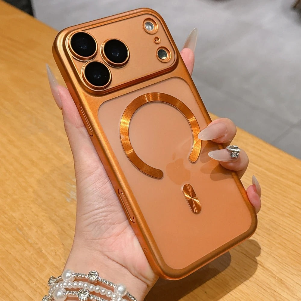 Luxury iPhone Case — MagSafe Matte Plating Translucent Silicone Cover with Shockproof Protection, Lens Film Guard, Anti-Fingerprint Non-Slip Design