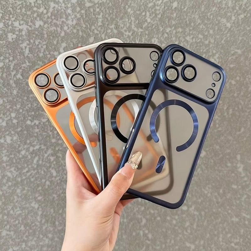 Luxury iPhone Case — MagSafe Matte Plating Translucent Silicone Cover with Shockproof Protection, Lens Film Guard, Anti-Fingerprint Non-Slip Design