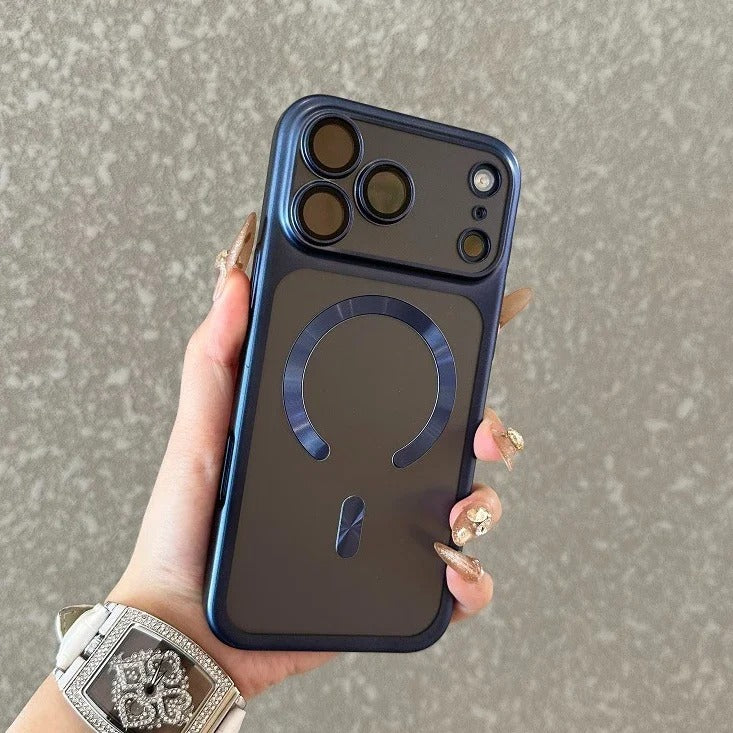 Luxury iPhone Case — MagSafe Matte Plating Translucent Silicone Cover with Shockproof Protection, Lens Film Guard, Anti-Fingerprint Non-Slip Design