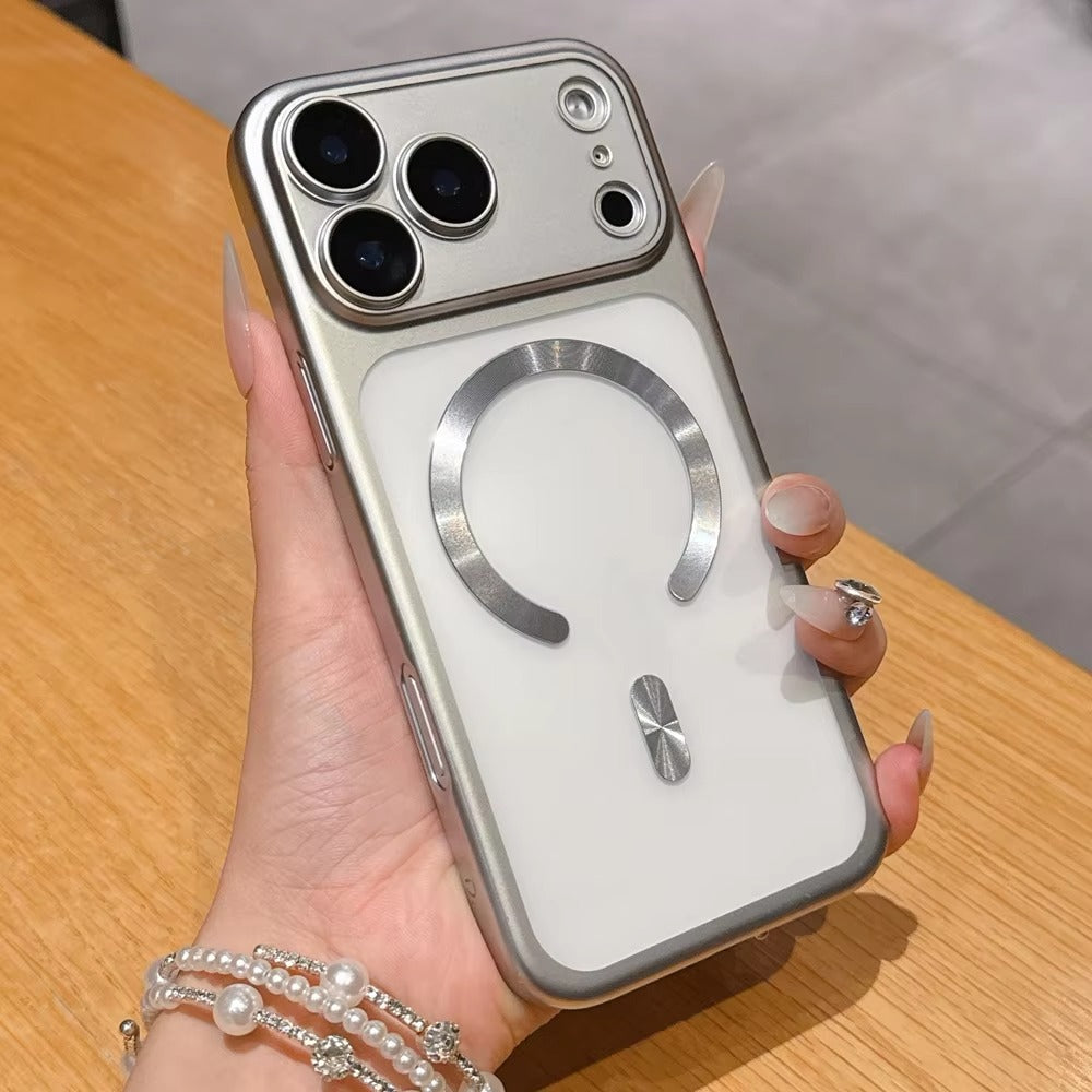 Luxury iPhone Case — MagSafe Matte Plating Translucent Silicone Cover with Shockproof Protection, Lens Film Guard, Anti-Fingerprint Non-Slip Design