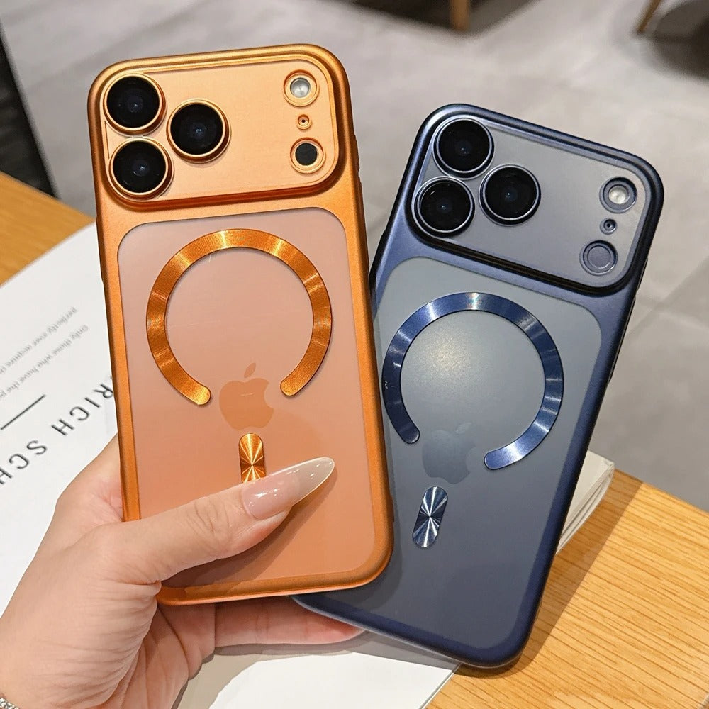 Luxury iPhone Case — MagSafe Matte Plating Translucent Silicone Cover with Shockproof Protection, Lens Film Guard, Anti-Fingerprint Non-Slip Design