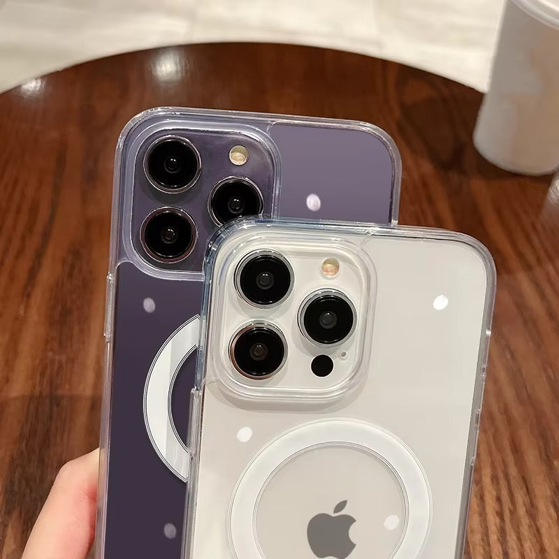 Luxury iPhone Case — MagSafe Transparent Shockproof PC Cover with Anti-Fingerprint Anti-Scratch Dustproof Slim-Fit Design