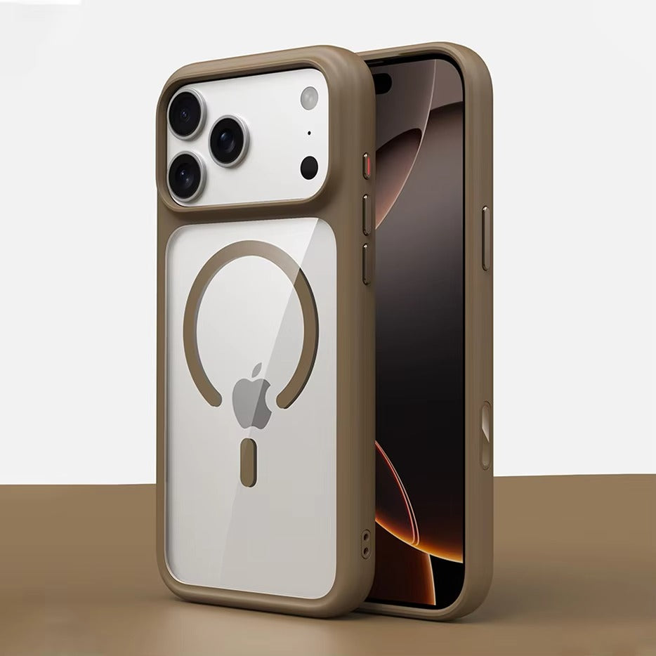 Luxury iPhone Case — MagSafe Transparent Soft Cover with Metal Buttons, Skin-Feel Matte Design, Shockproof Anti-Fingerprint Non-Slip Protection