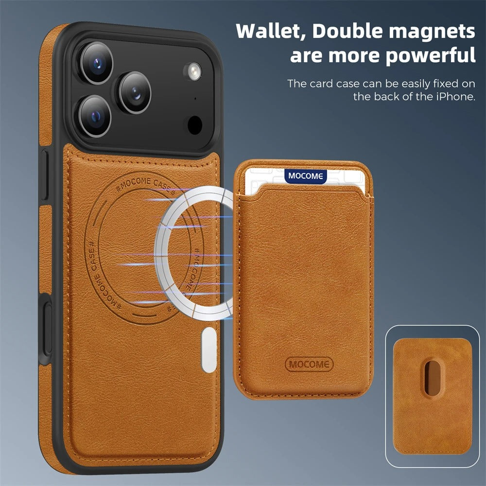 Luxury iPhone Case — Magnetic 2-in-1 Leather Card-Holder Cover with Shockproof Dual-Layer Protection, Anti-Fingerprint Non-Slip Design & Wireless-Charging Support