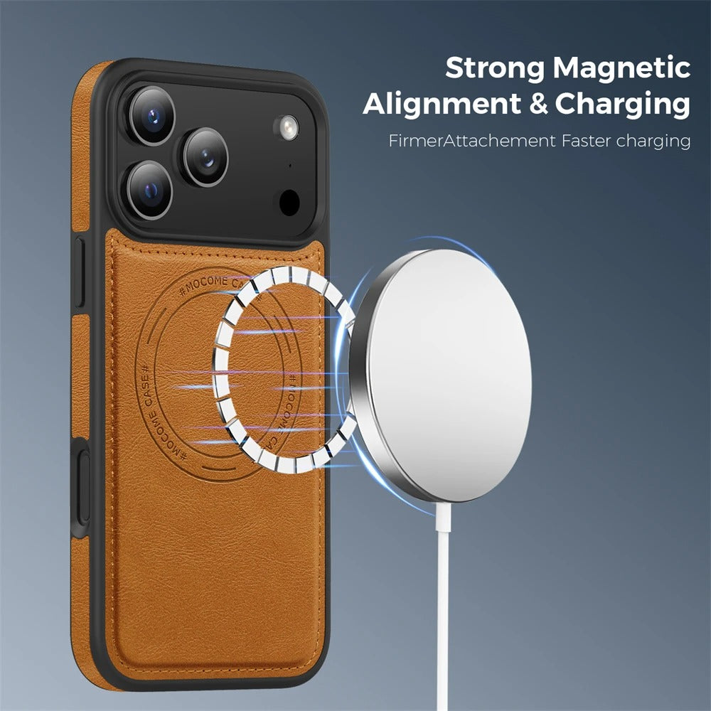 Luxury iPhone Case — Magnetic 2-in-1 Leather Card-Holder Cover with Shockproof Dual-Layer Protection, Anti-Fingerprint Non-Slip Design & Wireless-Charging Support