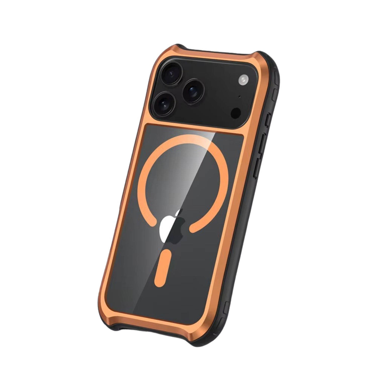 Luxury iPhone Case — Magnetic Aluminum-Frame Transparent Cover with Shockproof Hard PC Back and MagSafe Wireless-Charging Safe Design