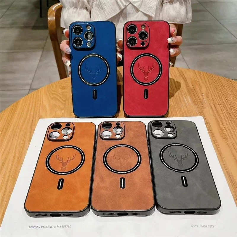 Luxury iPhone Case — Magnetic Deer Head Leather Cover with Shockproof Soft Protection, Wireless-Charging Support & Matte Anti-Fingerprint Design