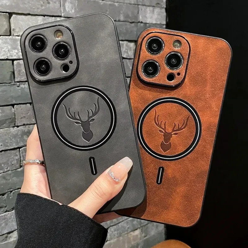 Luxury iPhone Case — Magnetic Deer Head Leather Cover with Shockproof Soft Protection, Wireless-Charging Support & Matte Anti-Fingerprint Design