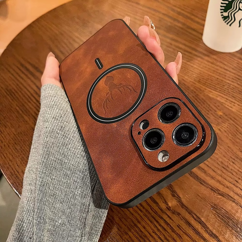 Luxury iPhone Case — Magnetic Deer Head Leather Cover with Shockproof Soft Protection, Wireless-Charging Support & Matte Anti-Fingerprint Design