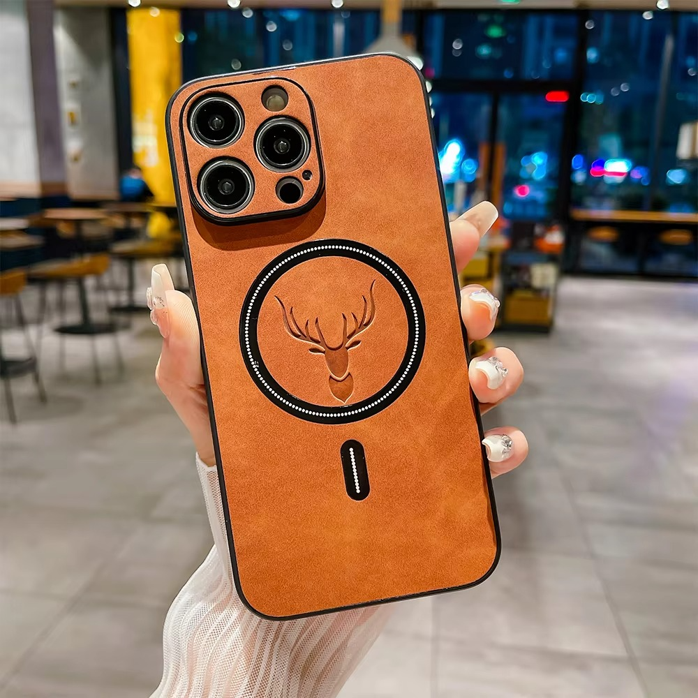 Luxury iPhone Case — Magnetic Deer Head Leather Cover with Shockproof Soft Protection, Wireless-Charging Support & Matte Anti-Fingerprint Design