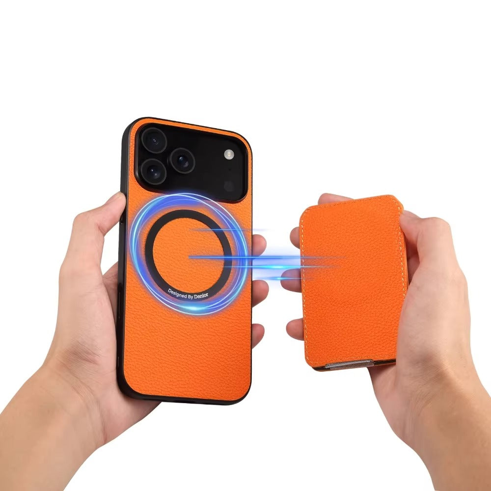 Luxury iPhone Case — Magnetic Detachable Card Slot Wallet with Stand, Full-Coverage PU Leather + PC TPU Shockproof Anti-Fingerprint Plain Design