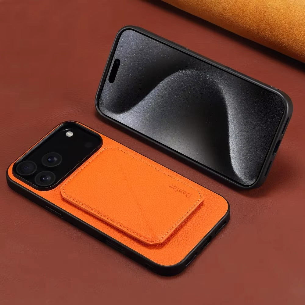 Luxury iPhone Case — Magnetic Detachable Card Slot Wallet with Stand, Full-Coverage PU Leather + PC TPU Shockproof Anti-Fingerprint Plain Design