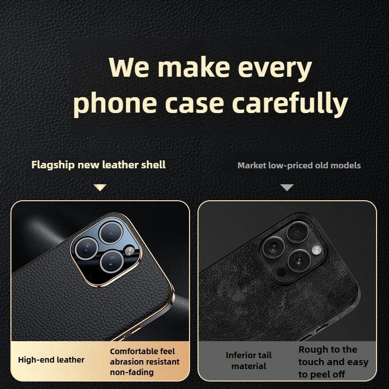 Luxury iPhone Case — Magnetic Genuine Leather Slim Cover with Precise Lens Protection, Anti-Drop Shockproof Design & Lightweight Premium Finish