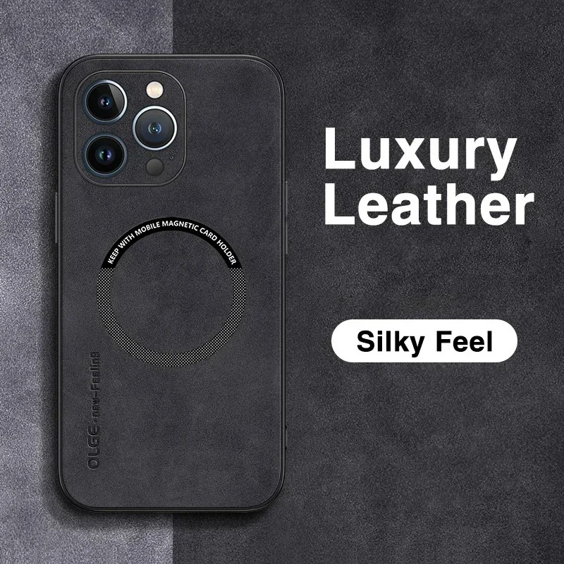Luxury iPhone Case — Magnetic Leather Full-Coverage Cover with Wireless-Charging Support, Matte Anti-Scratch Dustproof Design