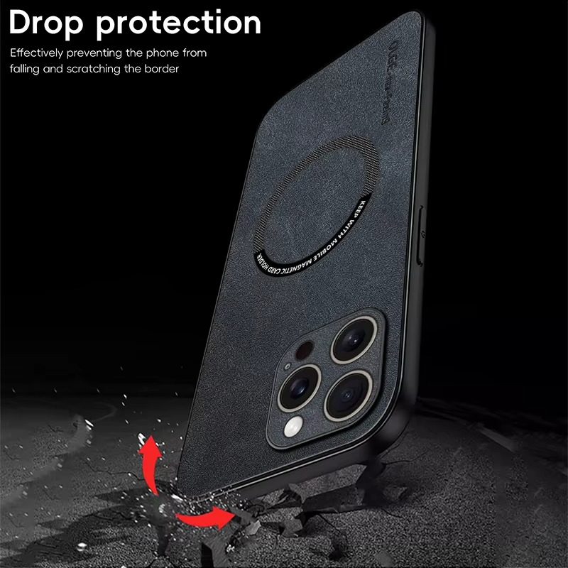 Luxury iPhone Case — Magnetic Leather Full-Coverage Cover with Wireless-Charging Support, Matte Anti-Scratch Dustproof Design