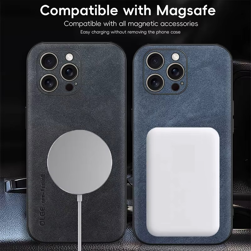 Luxury iPhone Case — Magnetic Leather Full-Coverage Cover with Wireless-Charging Support, Matte Anti-Scratch Dustproof Design