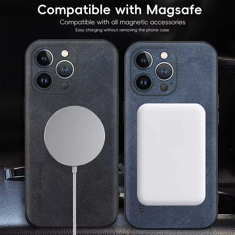 Luxury iPhone Case — Magnetic Leather Full-Coverage Cover with Wireless-Charging Support, Matte Anti-Scratch Dustproof Design