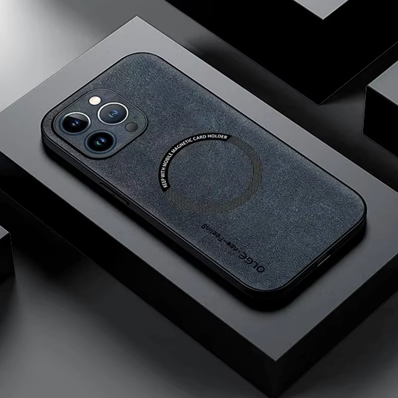 Luxury iPhone Case — Magnetic Leather Full-Coverage Cover with Wireless-Charging Support, Matte Anti-Scratch Dustproof Design