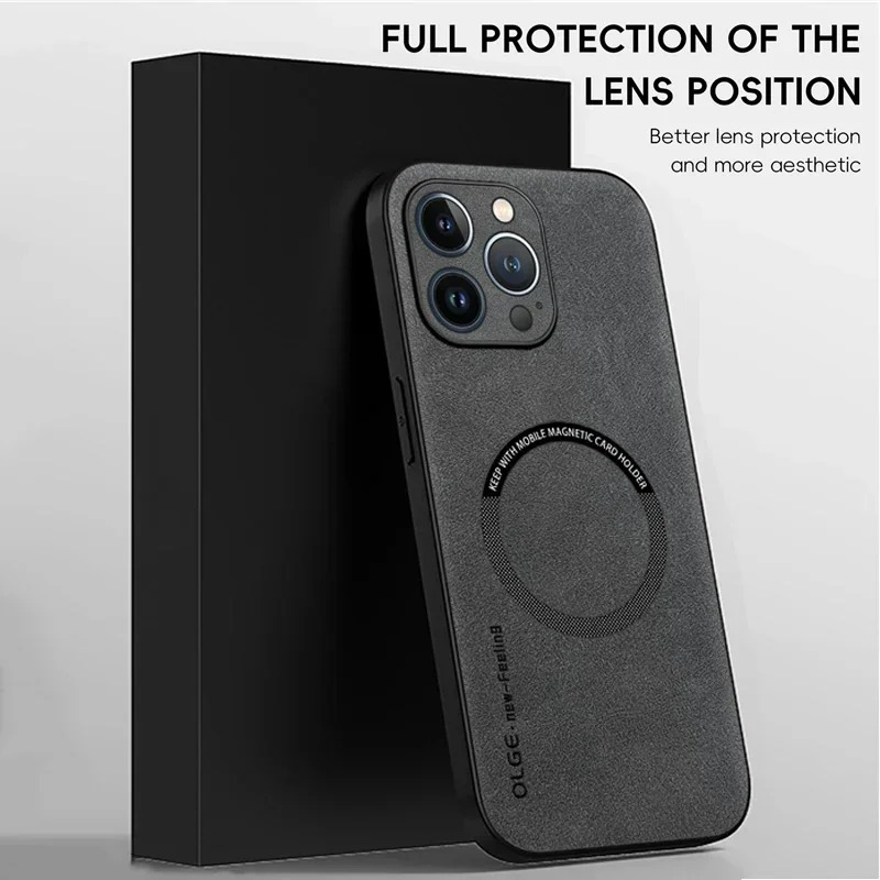 Luxury iPhone Case — Magnetic Leather Full-Coverage Cover with Wireless-Charging Support, Matte Anti-Scratch Dustproof Design