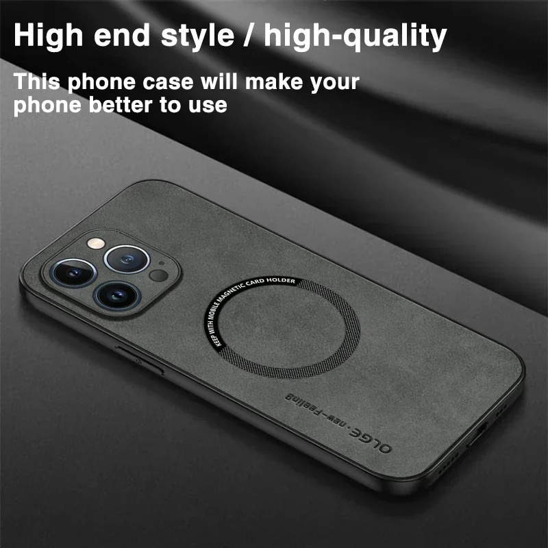 Luxury iPhone Case — Magnetic Leather Full-Coverage Cover with Wireless-Charging Support, Matte Anti-Scratch Dustproof Design