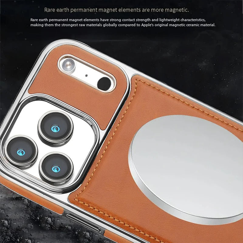 Luxury iPhone Case — Magnetic Leather Hybrid Cover with Wireless-Charging Safe Design, Anti-Fingerprint Anti-Scratch Dustproof Protection and Anti-Drop Build