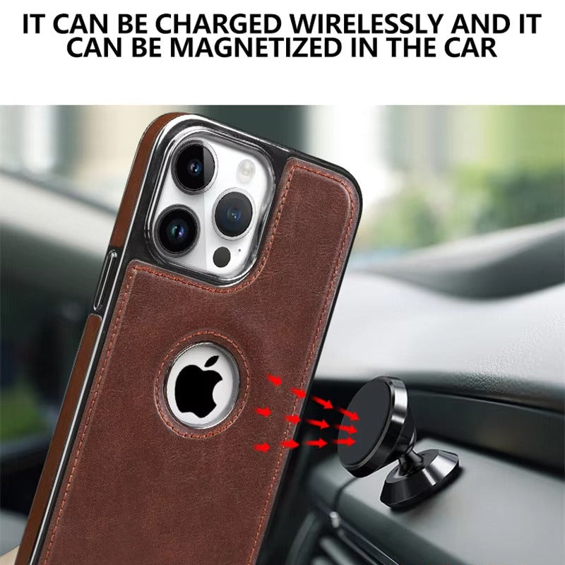 Luxury iPhone Case — Magnetic Leather Hybrid Cover with Wireless-Charging Safe Design, Anti-Fingerprint Anti-Scratch Dustproof Protection and Anti-Drop Build