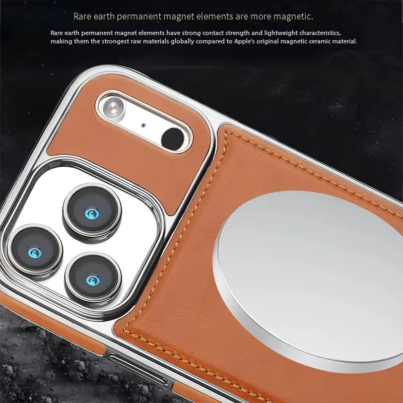 Luxury iPhone Case — Magnetic Leather Hybrid Cover with Wireless-Charging Safe Design, Anti-Fingerprint Anti-Scratch Dustproof Protection and Anti-Drop Build