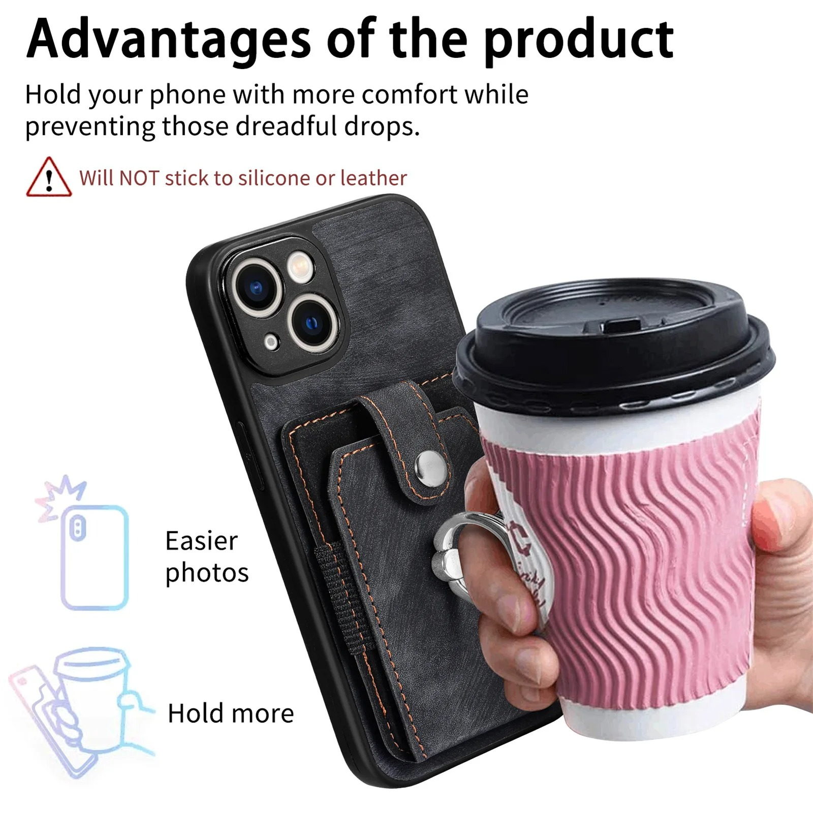 Luxury iPhone Case — Magnetic Leather Wallet Cover with Ring Holder, Card Slot, Kickstand Function and Anti-Scratch Non-Slip TPU + PU Design