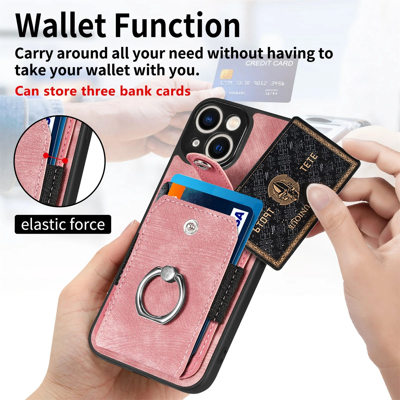 Luxury iPhone Case — Magnetic Leather Wallet Cover with Ring Holder, Card Slot, Kickstand Function and Anti-Scratch Non-Slip TPU + PU Design