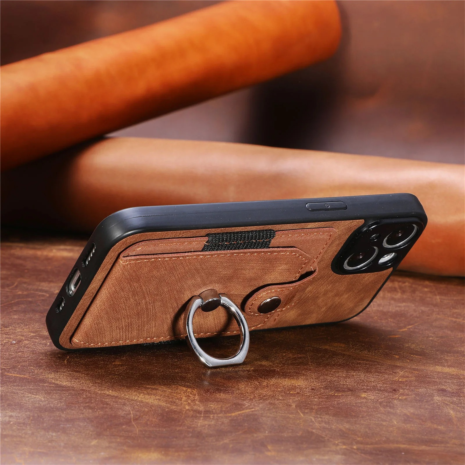 Luxury iPhone Case — Magnetic Leather Wallet Cover with Ring Holder, Card Slot, Kickstand Function and Anti-Scratch Non-Slip TPU + PU Design