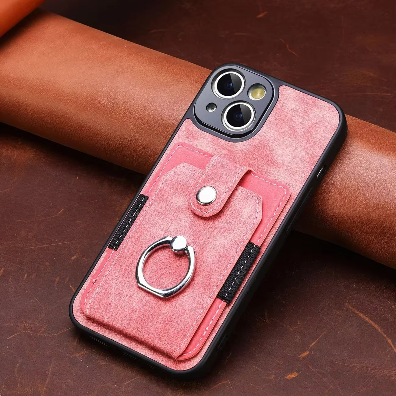 Luxury iPhone Case — Magnetic Leather Wallet Cover with Ring Holder, Card Slot, Kickstand Function and Anti-Scratch Non-Slip TPU + PU Design