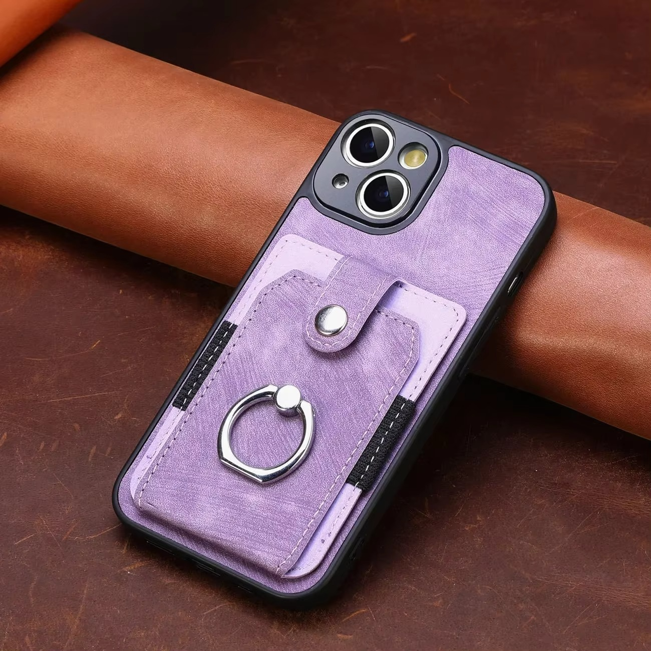 Luxury iPhone Case — Magnetic Leather Wallet Cover with Ring Holder, Card Slot, Kickstand Function and Anti-Scratch Non-Slip TPU + PU Design