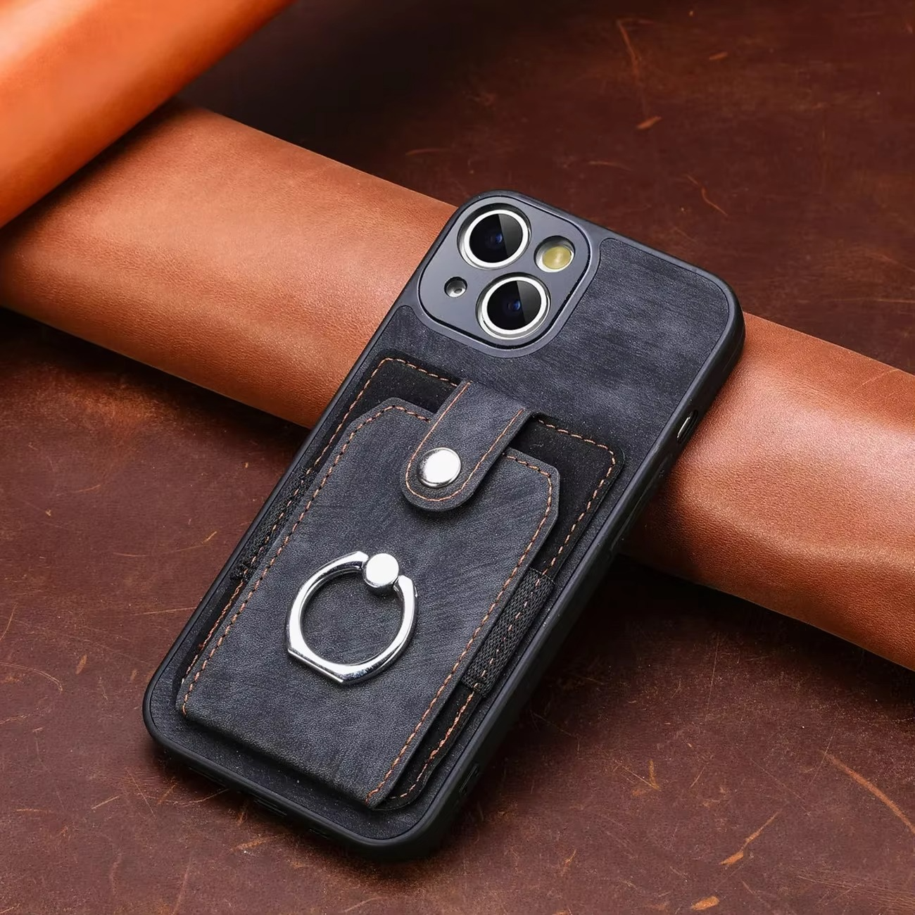 Luxury iPhone Case — Magnetic Leather Wallet Cover with Ring Holder, Card Slot, Kickstand Function and Anti-Scratch Non-Slip TPU + PU Design