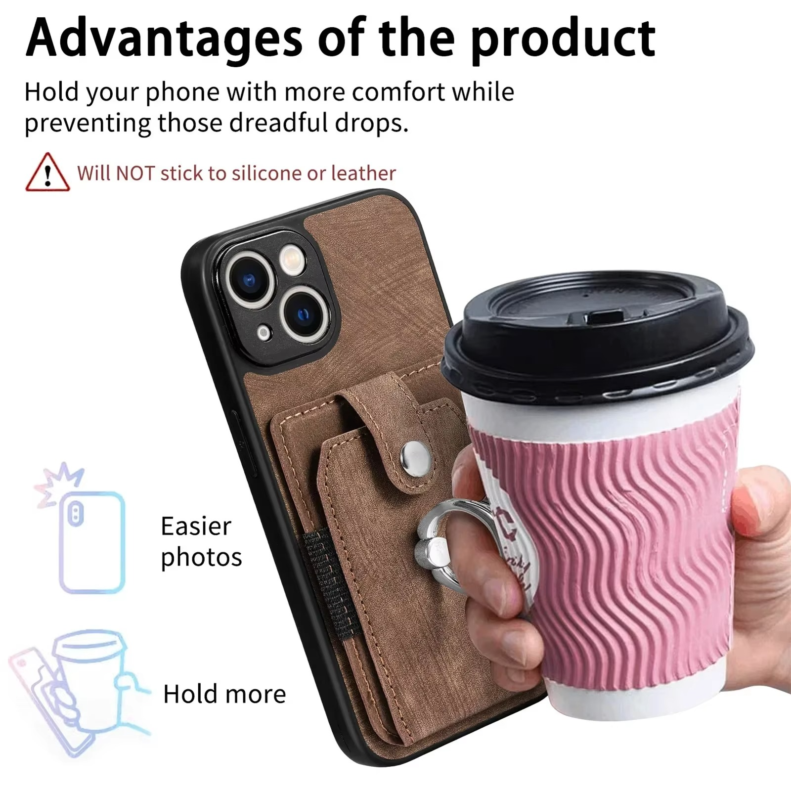 Luxury iPhone Case — Magnetic Leather Wallet Cover with Ring Holder, Card Slot, Kickstand Function and Anti-Scratch Non-Slip TPU + PU Design