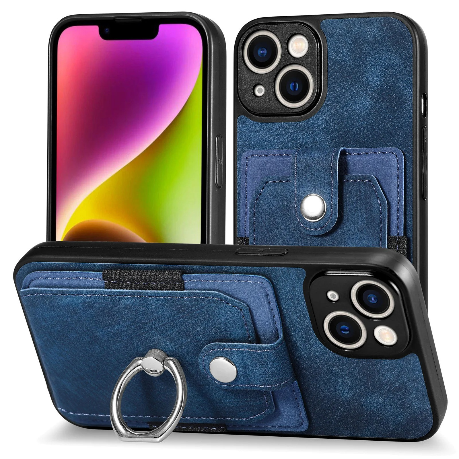 Luxury iPhone Case — Magnetic Leather Wallet Cover with Ring Holder, Card Slot, Kickstand Function and Anti-Scratch Non-Slip TPU + PU Design