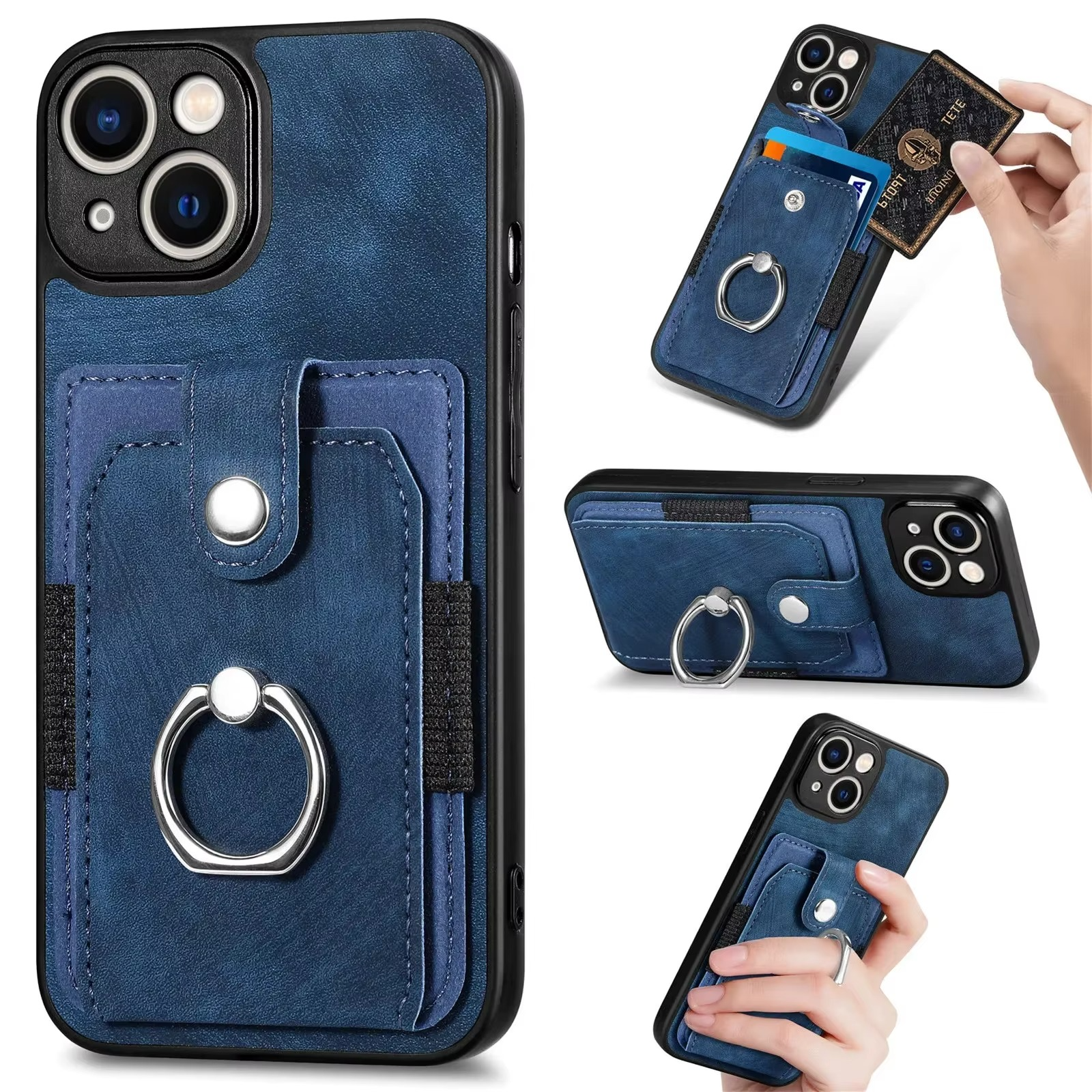 Luxury iPhone Case — Magnetic Leather Wallet Cover with Ring Holder, Card Slot, Kickstand Function and Anti-Scratch Non-Slip TPU + PU Design