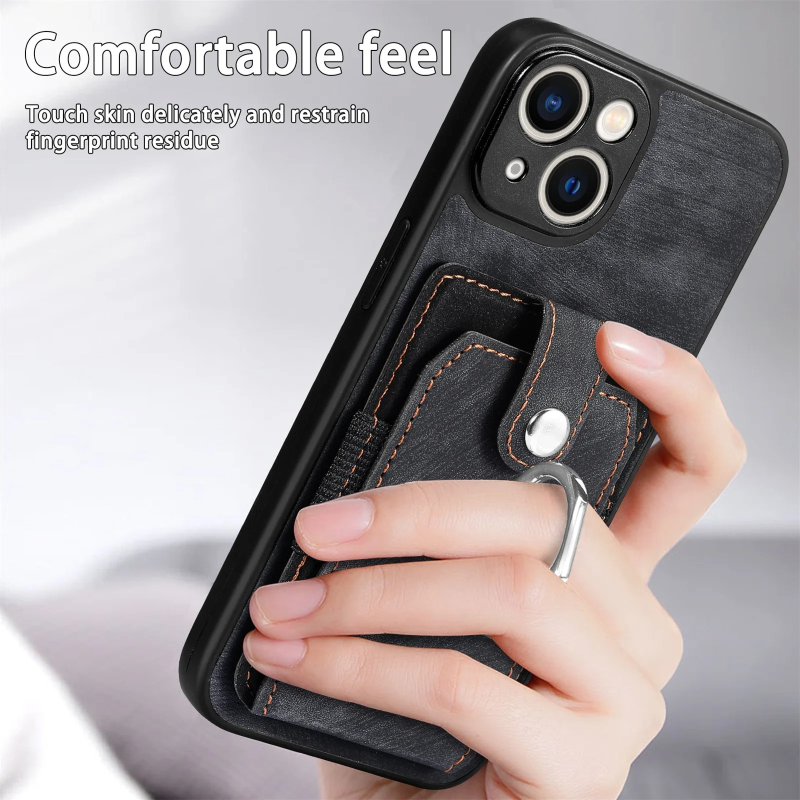 Luxury iPhone Case — Magnetic Leather Wallet Cover with Ring Holder, Card Slot, Kickstand Function and Anti-Scratch Non-Slip TPU + PU Design