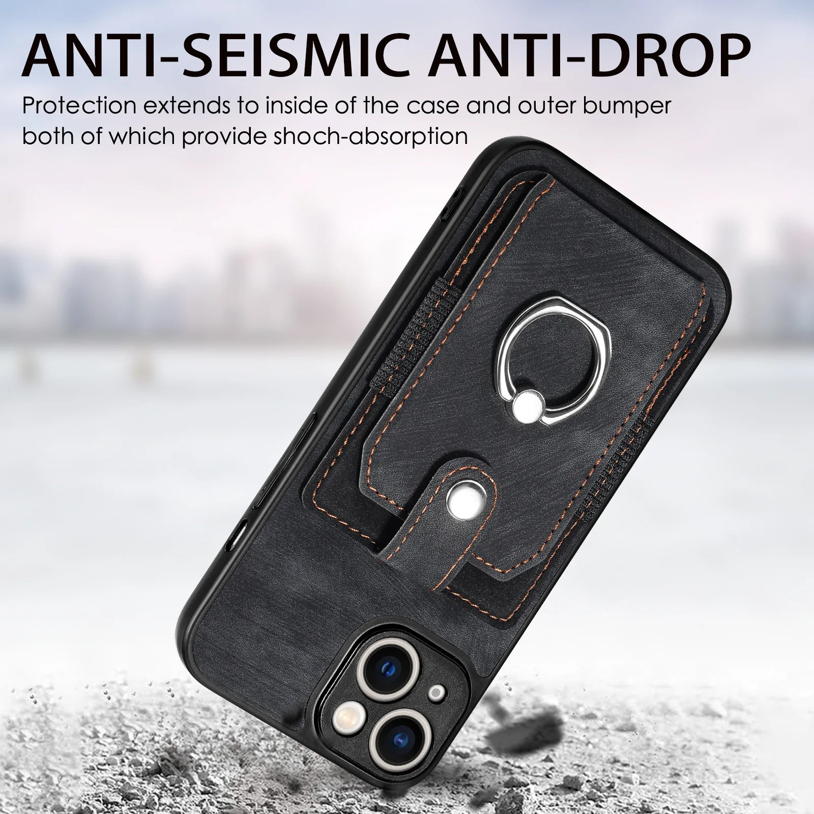 Luxury iPhone Case — Magnetic Leather Wallet Cover with Ring Holder, Card Slot, Kickstand Function and Anti-Scratch Non-Slip TPU + PU Design