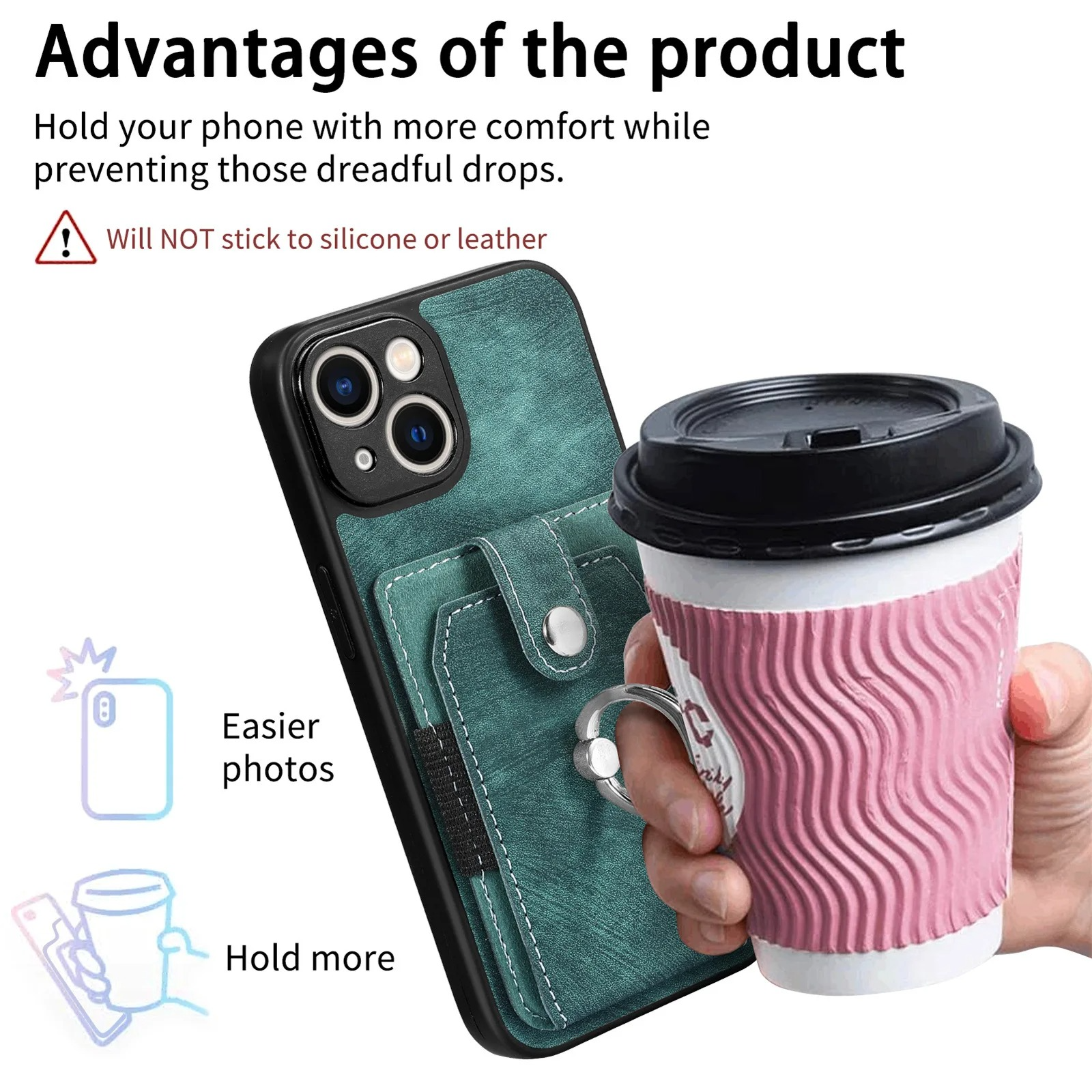 Luxury iPhone Case — Magnetic Leather Wallet Cover with Ring Holder, Card Slot, Kickstand Function and Anti-Scratch Non-Slip TPU + PU Design