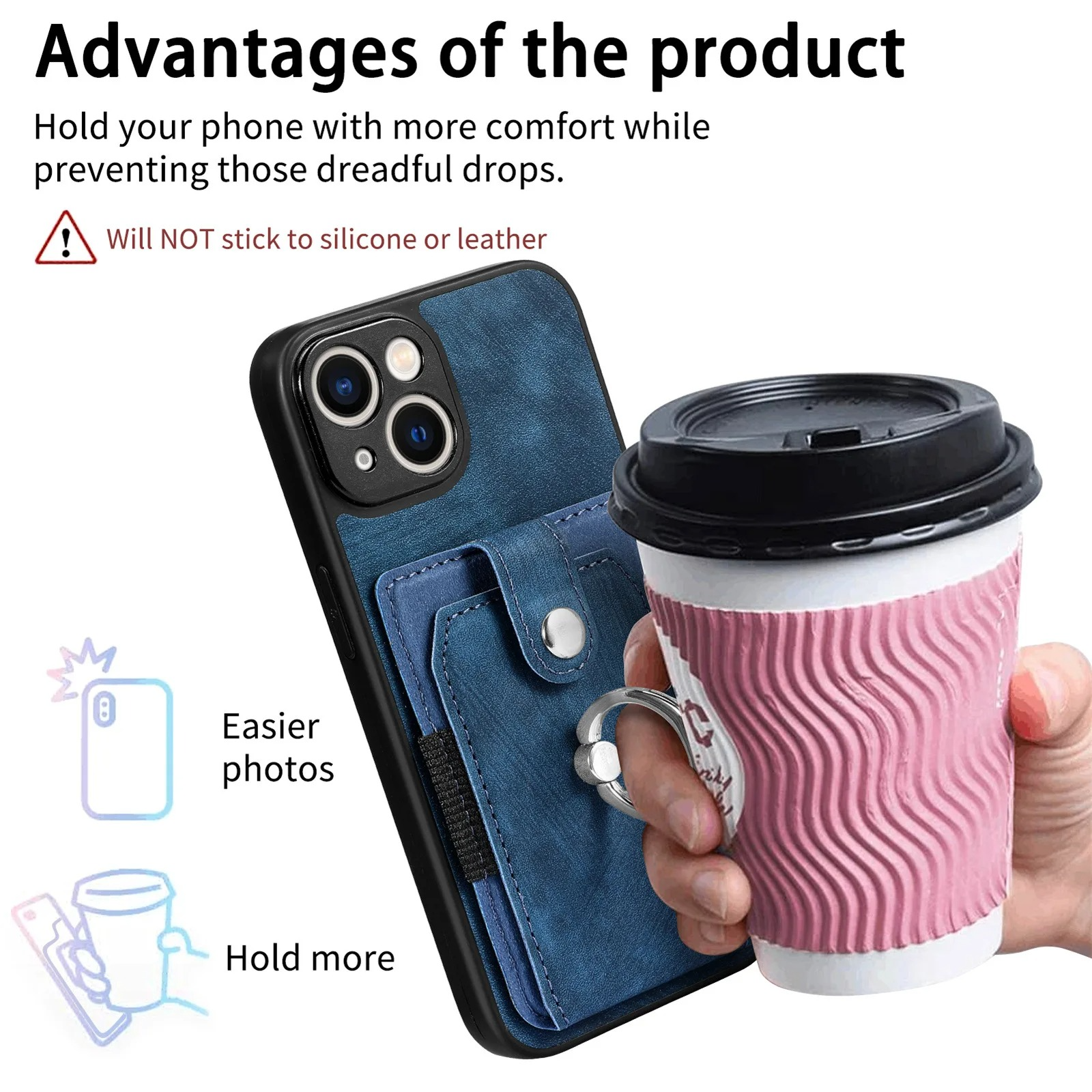 Luxury iPhone Case — Magnetic Leather Wallet Cover with Ring Holder, Card Slot, Kickstand Function and Anti-Scratch Non-Slip TPU + PU Design
