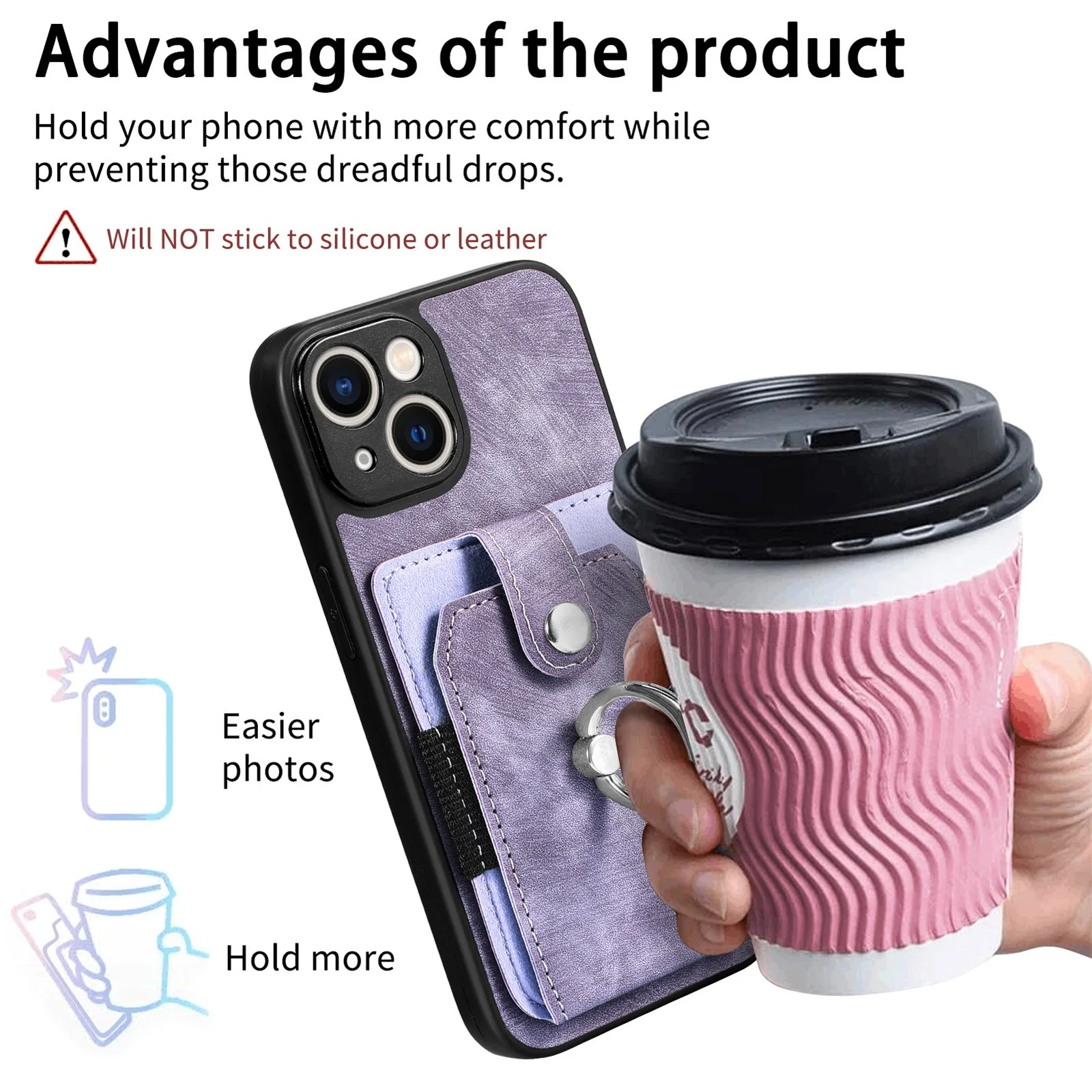 Luxury iPhone Case — Magnetic Leather Wallet Cover with Ring Holder, Card Slot, Kickstand Function and Anti-Scratch Non-Slip TPU + PU Design