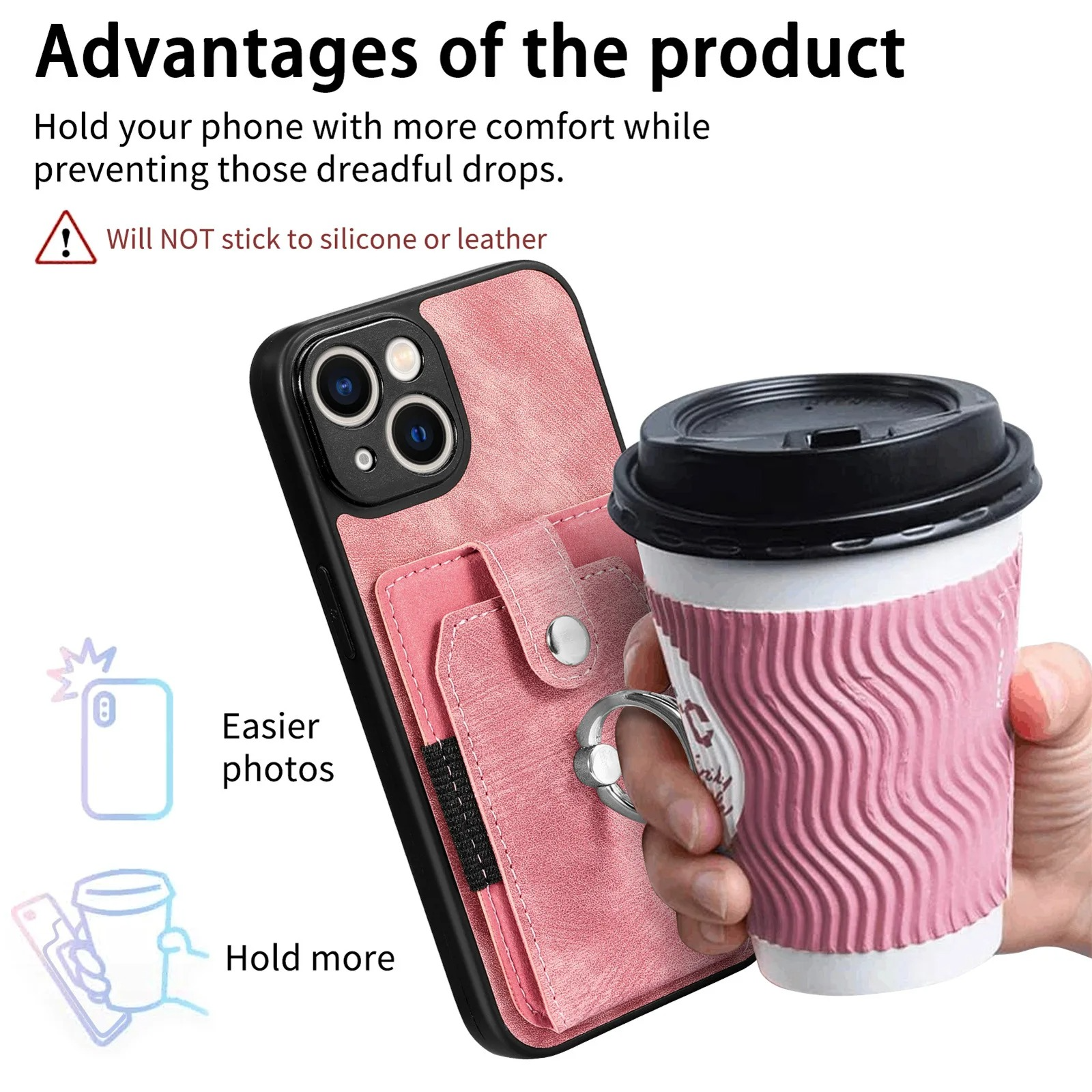 Luxury iPhone Case — Magnetic Leather Wallet Cover with Ring Holder, Card Slot, Kickstand Function and Anti-Scratch Non-Slip TPU + PU Design
