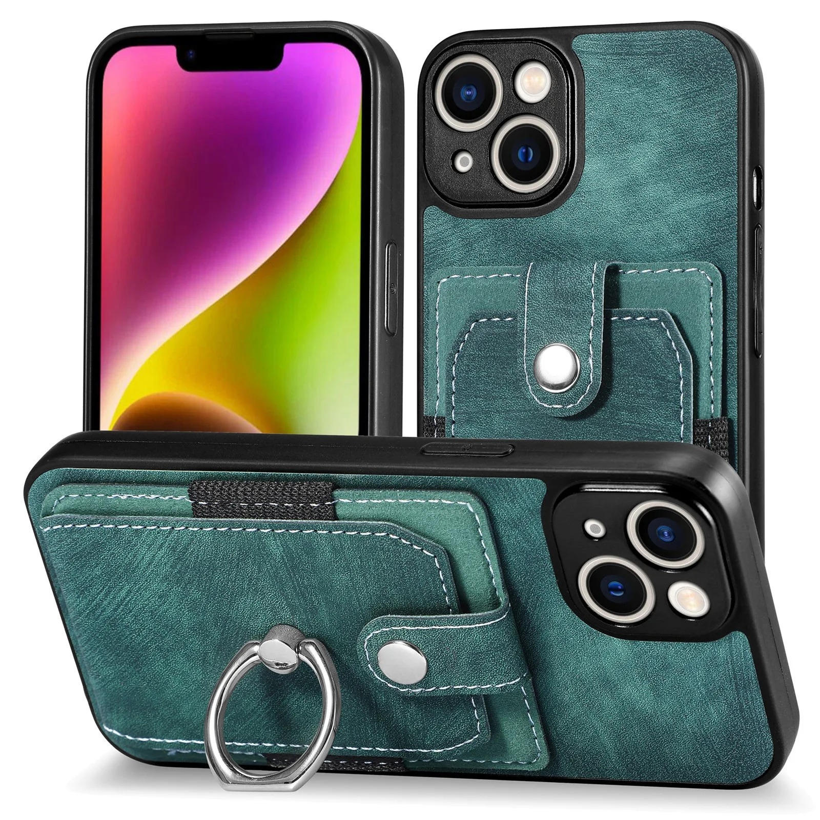 Luxury iPhone Case — Magnetic Leather Wallet Cover with Ring Holder, Card Slot, Kickstand Function and Anti-Scratch Non-Slip TPU + PU Design