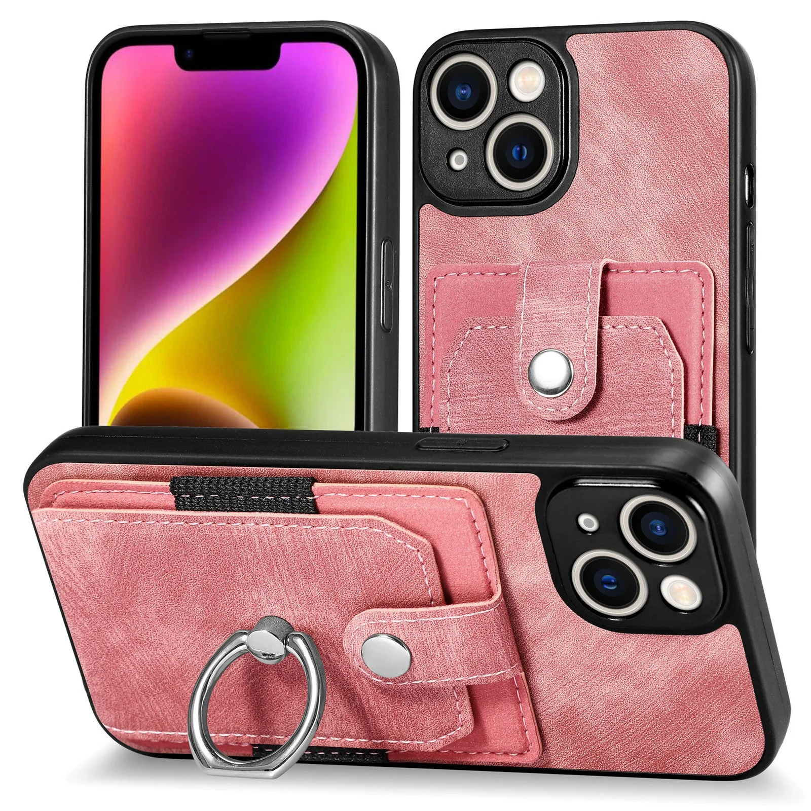Luxury iPhone Case — Magnetic Leather Wallet Cover with Ring Holder, Card Slot, Kickstand Function and Anti-Scratch Non-Slip TPU + PU Design