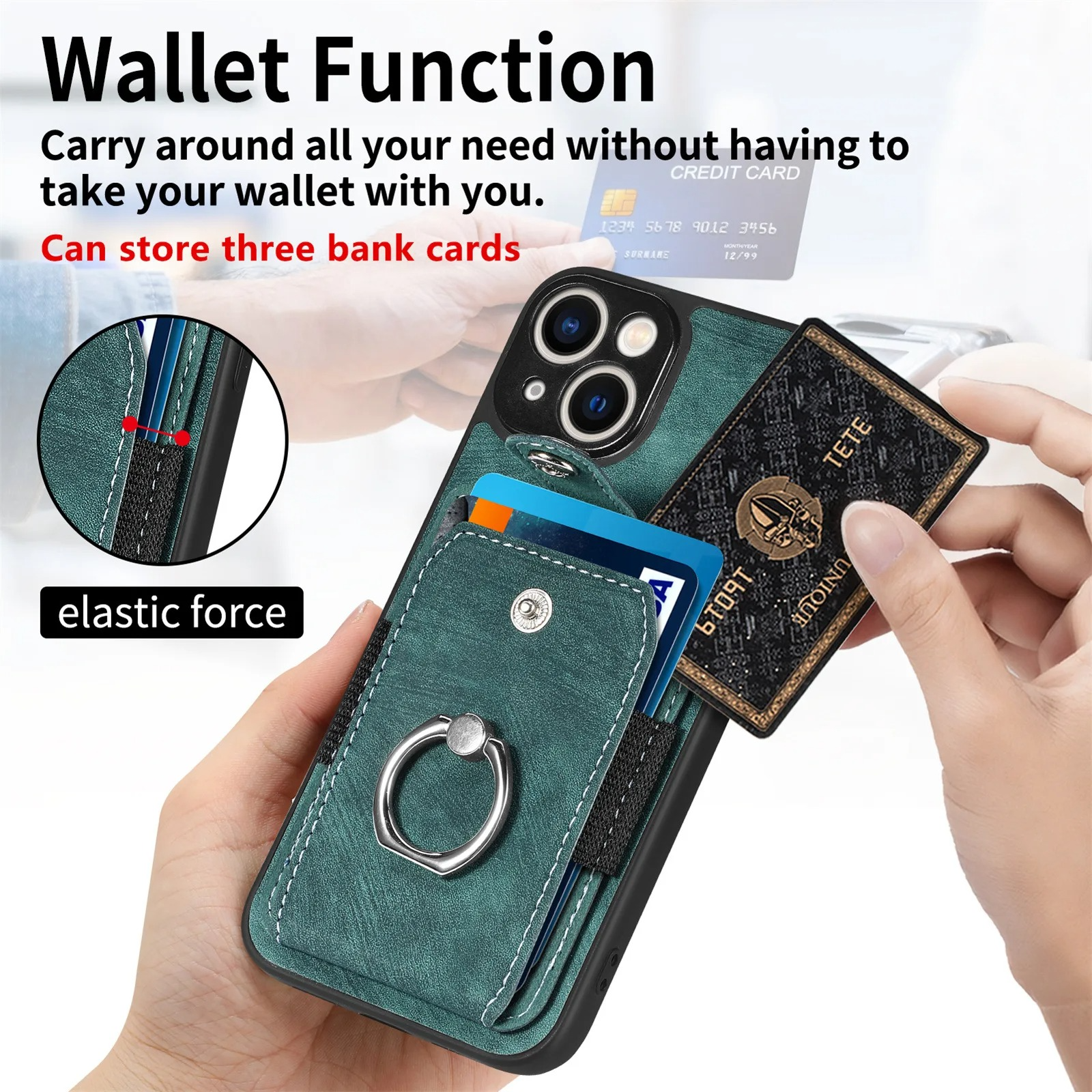 Luxury iPhone Case — Magnetic Leather Wallet Cover with Ring Holder, Card Slot, Kickstand Function and Anti-Scratch Non-Slip TPU + PU Design