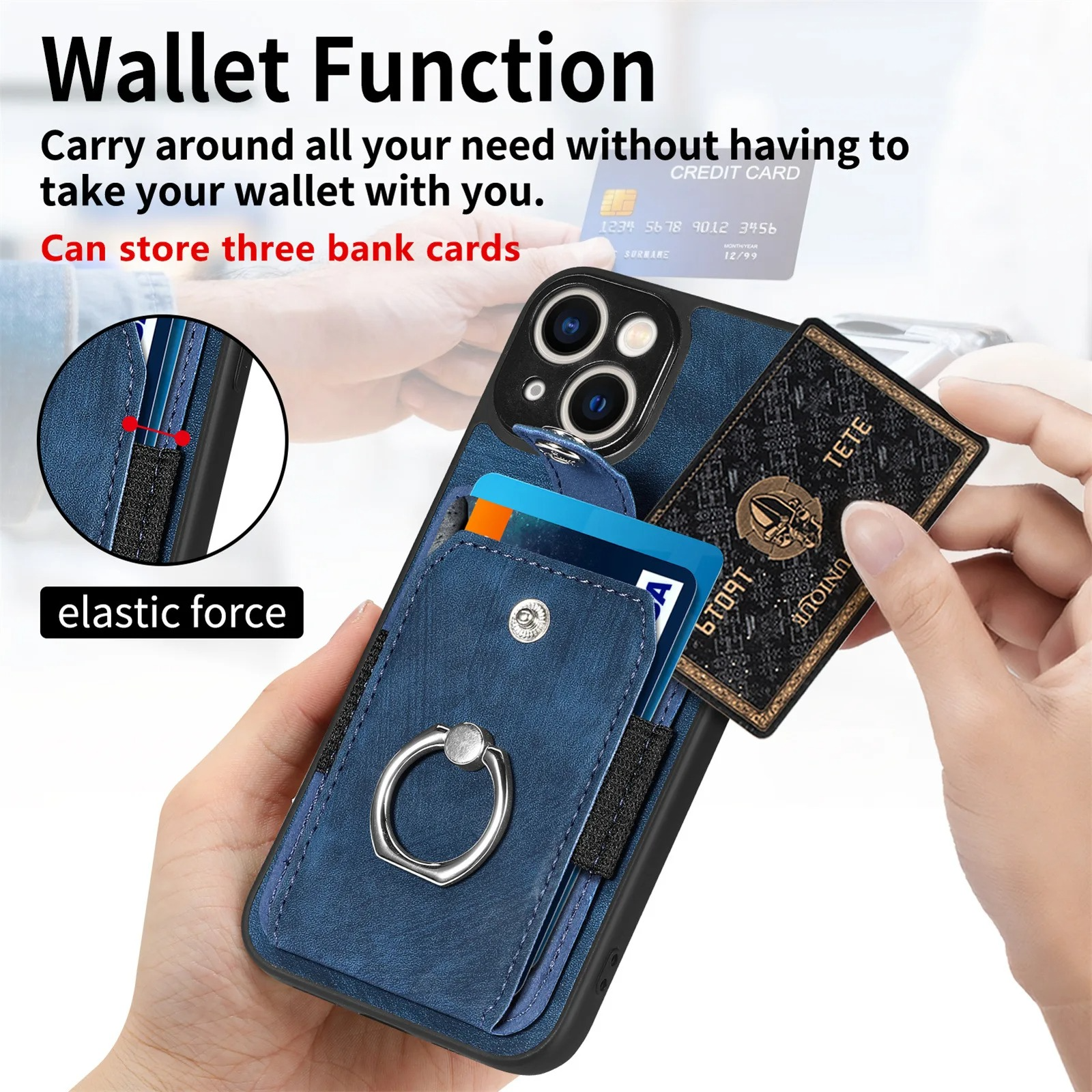 Luxury iPhone Case — Magnetic Leather Wallet Cover with Ring Holder, Card Slot, Kickstand Function and Anti-Scratch Non-Slip TPU + PU Design