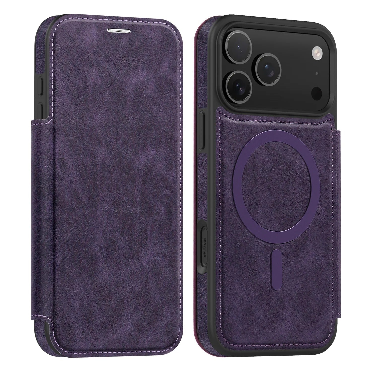 Luxury iPhone Case — Magnetic RFID-Blocking Flip Leather Wallet Cover with Kickstand, Card Storage, Shockproof Dual-Layer Protection and Wireless-Charging Compatibility