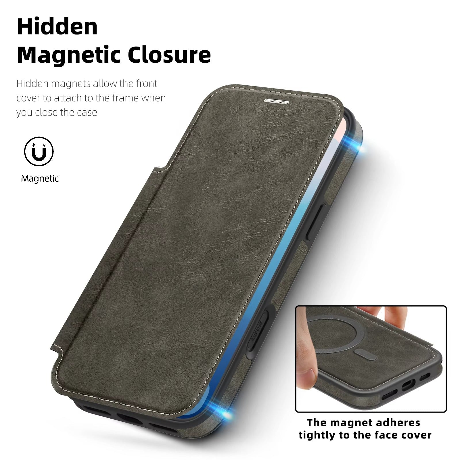 Luxury iPhone Case — Magnetic RFID-Blocking Flip Leather Wallet Cover with Kickstand, Card Storage, Shockproof Dual-Layer Protection and Wireless-Charging Compatibility