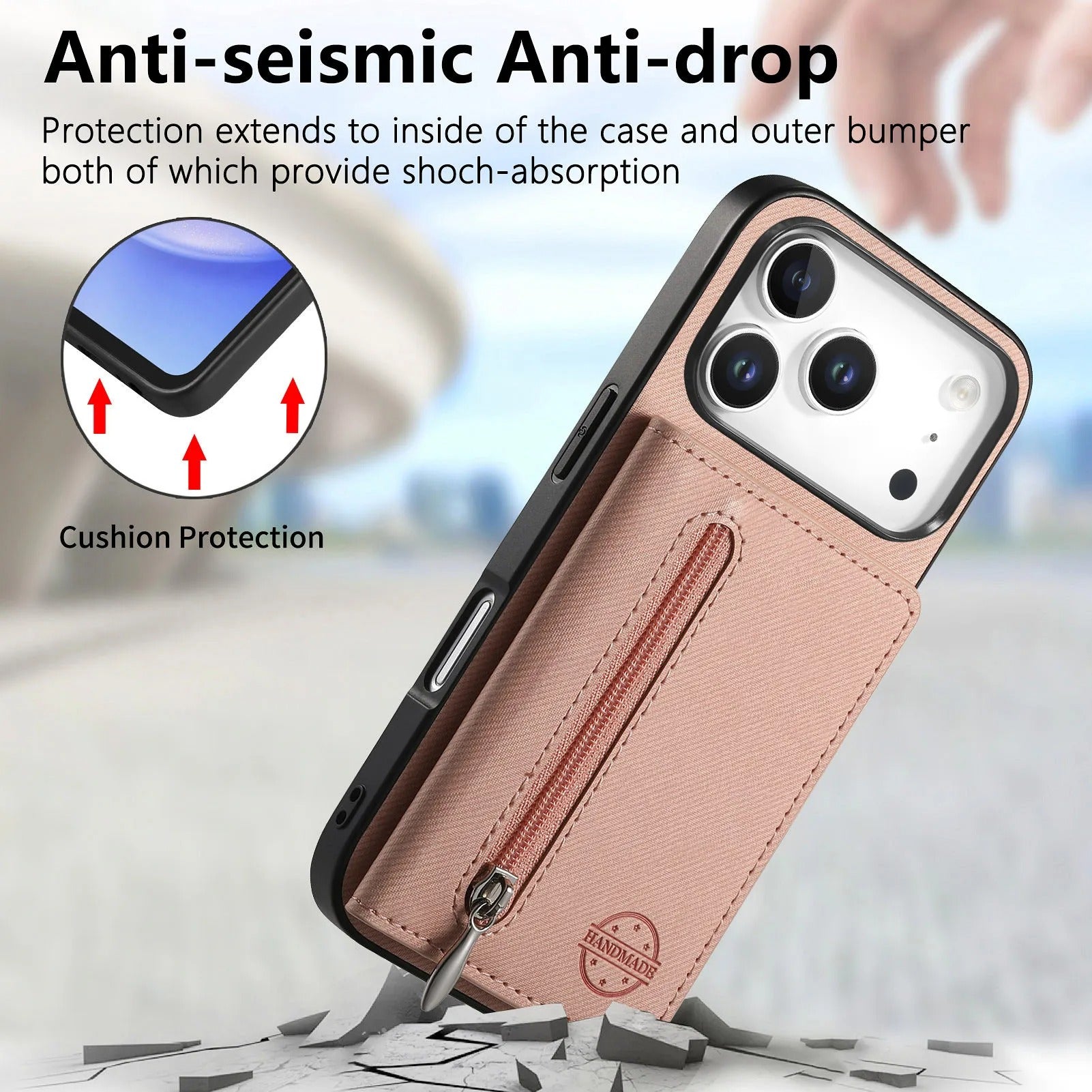 Luxury iPhone Case — Magnetic RFID-Blocking PU Leather Wallet Cover with Zipper Card Holder, Shockproof Anti-Fingerprint Dustproof Design