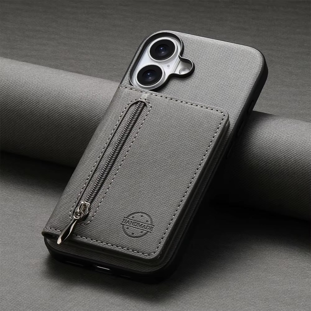Luxury iPhone Case — Magnetic RFID-Blocking PU Leather Wallet Cover with Zipper Card Holder, Shockproof Anti-Fingerprint Dustproof Design